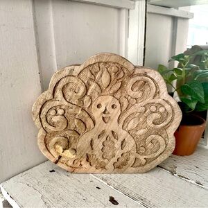 Vintage Style Peacock Carved Wood Statue Bird Figure 10x8” Ornate Peacock Decor